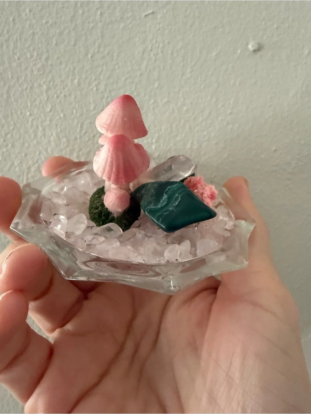 Pink Mushroom Crystal Garden Decorative Accent